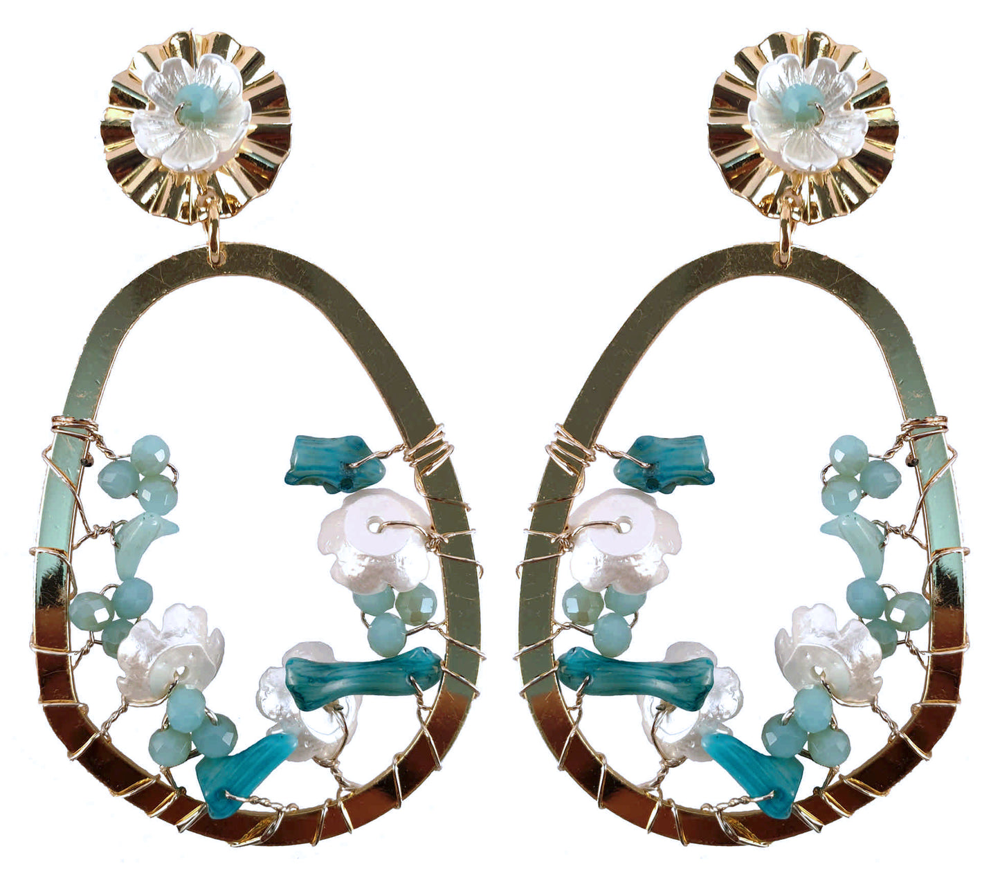 Rhinestones Roots in Oval Ring Floral Design Fancy Artificial Imitation Fashion Earrings for Girls Women
