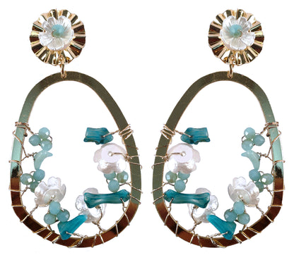 Rhinestones Roots in Oval Ring Floral Design Fancy Artificial Imitation Fashion Earrings for Girls Women