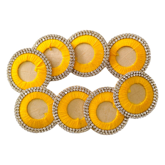 5.5cm Stunning Yellow Threaded Round Stones Disc | Craft & Decor- 10 Pcs