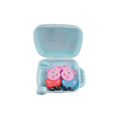 Stationery Luggage box Shape Papa Pig  Style Plastic Eraser Box (4 Disigner Eraser Inside) for School Kids, Students