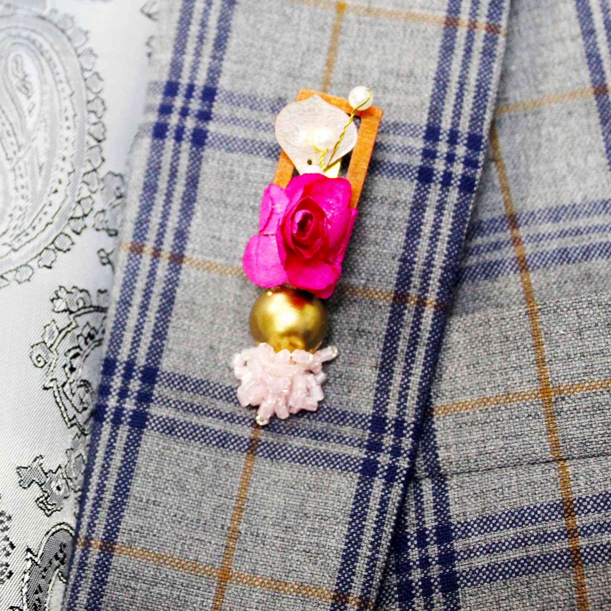 Indian Petals Handmade Paper Floral Elegant Brooch Lapel Pin for Boys Men, Welcome Gift - Indian Petals