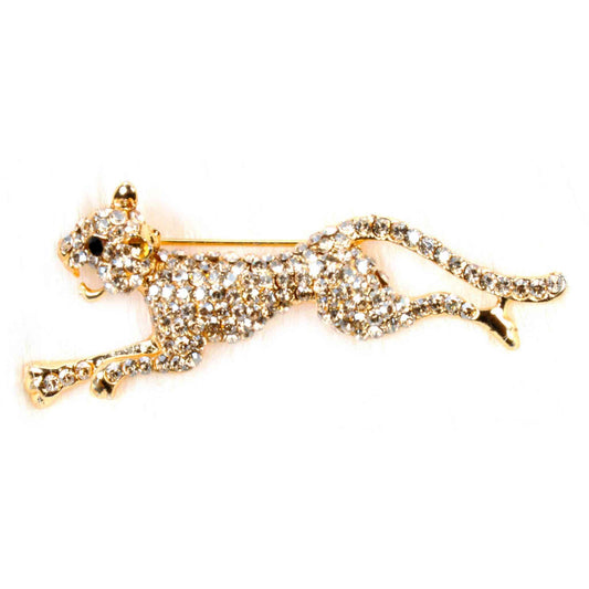 Indian Petals Rhinestone Studded Panther Design Elegant Metal Lapel Pin Brooch for Boys Men, Gift, Gold - Indian Petals