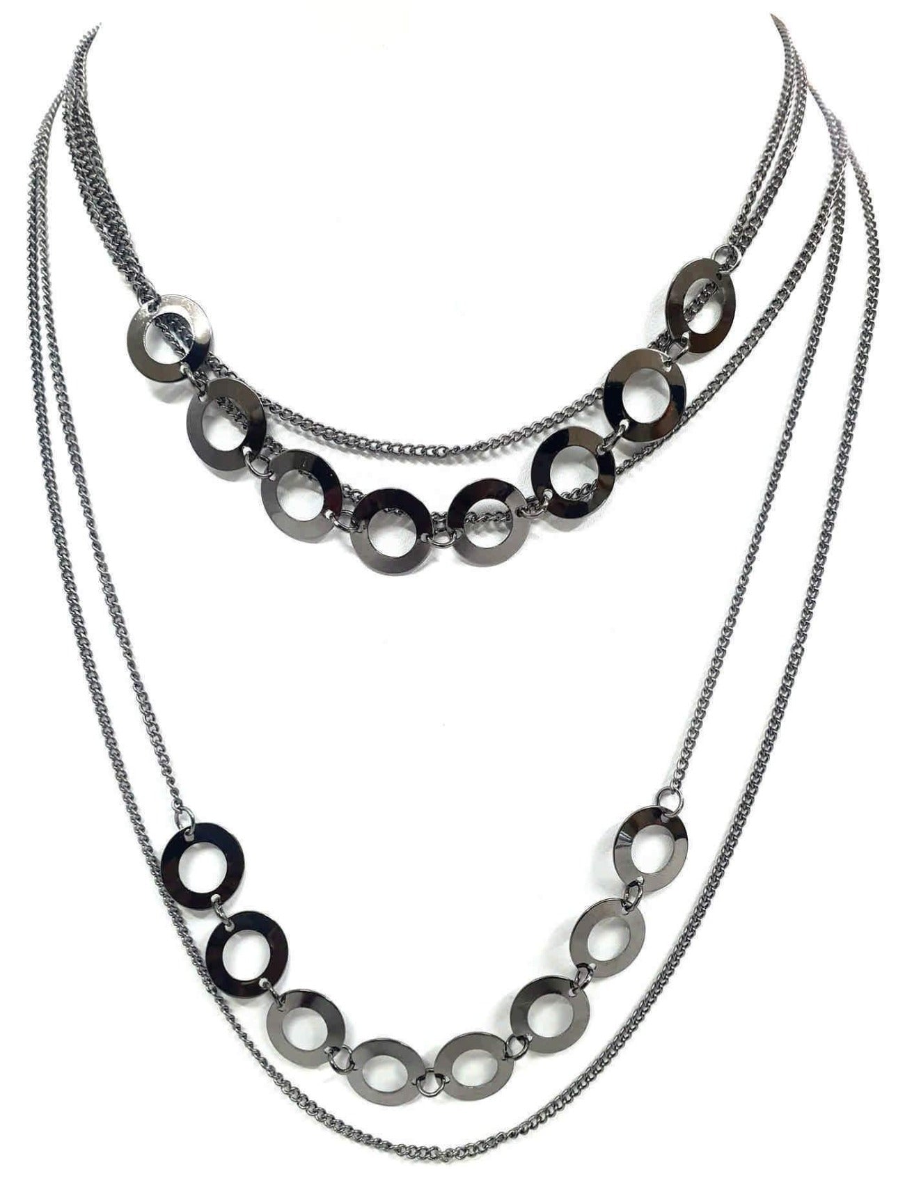 Handmade selling Fashion Necklace (Gunmetal loop chain)(Black)(Glass + Resin beads)