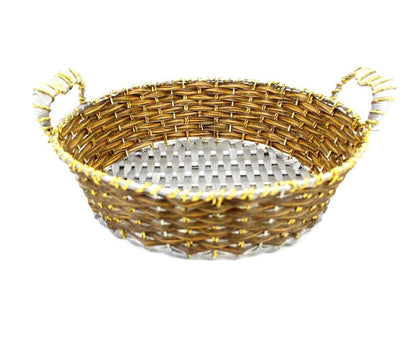 Indian Petals Braided Ethnic Fancy Gift Wedding Gifts or Hamper Packing Big Round Basket with Holders - Indian Petals