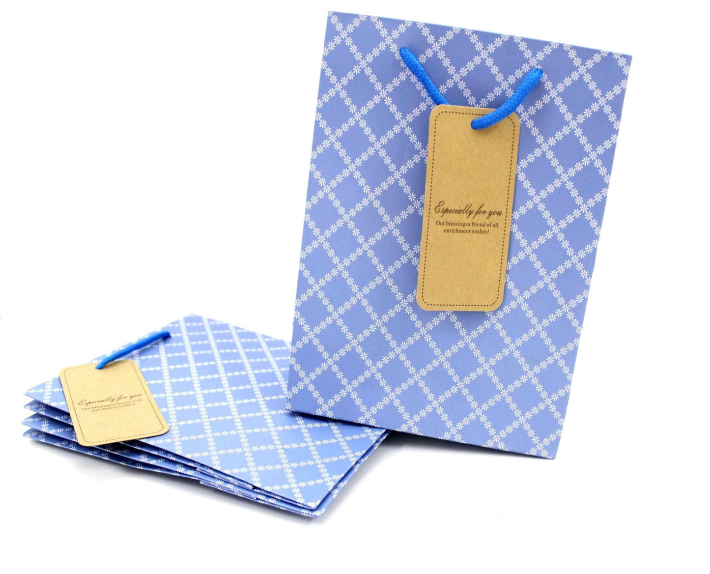 Indian Petals Durable Foldable and Reusable Paper Gift Bags (Pack of 10) Holds Up to 2Kg with supporting Handles, Small, Blue - Indian Petals