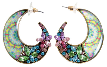 Rhinestone Studded Half Moon Design Modern Style Fancy Artificial Fashion Dangler Earring for Girls Women