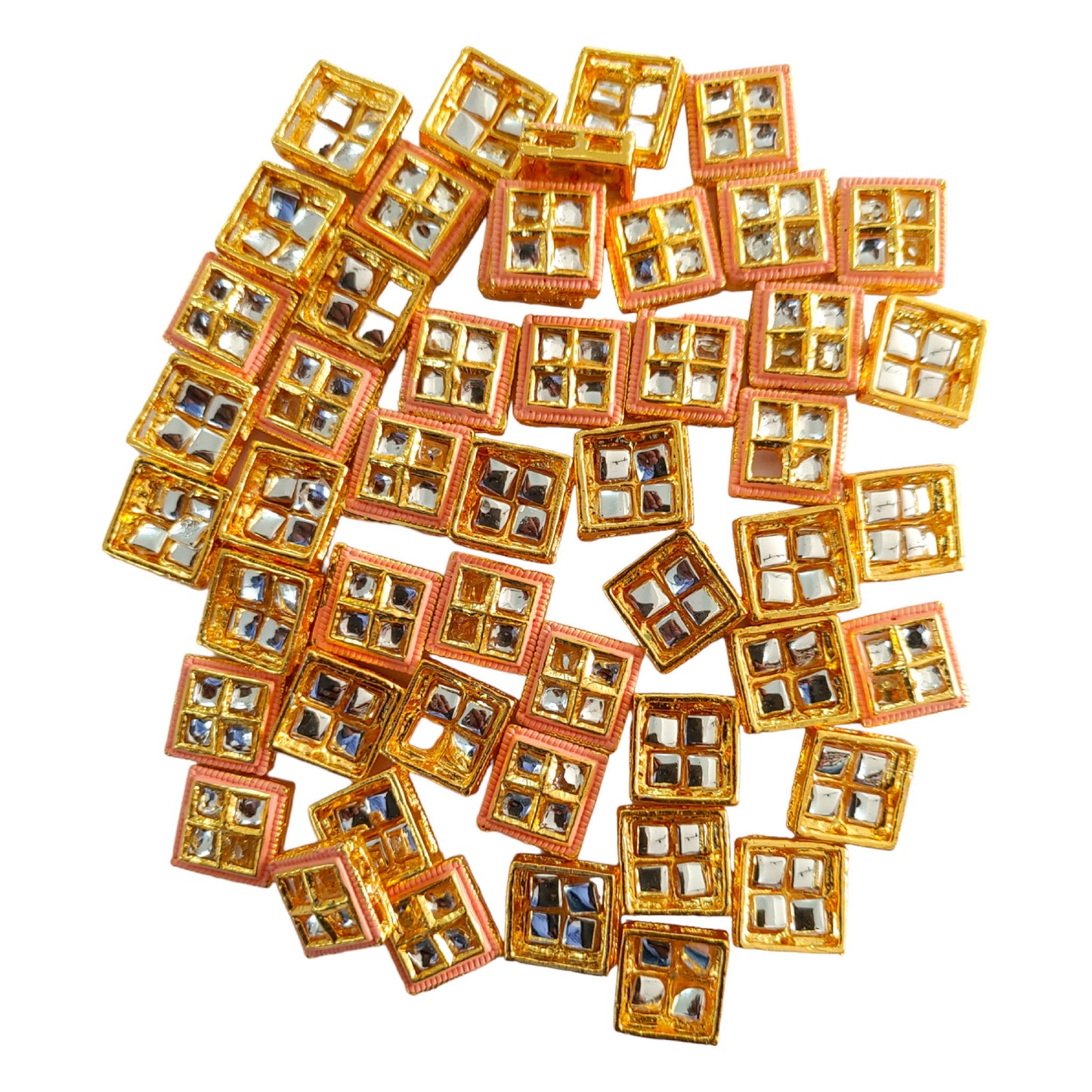 Indian Petals - 50 Pcs Square Shape Metal Polki Square Casting Motif for Rakhi, Jewelry making, Craft or Decor. 50 Pcs Square Shape Metal Polki Square Casting Motif for Rakhi, Jewelry making, Craft or Decor. - Peach / 50 Pieces