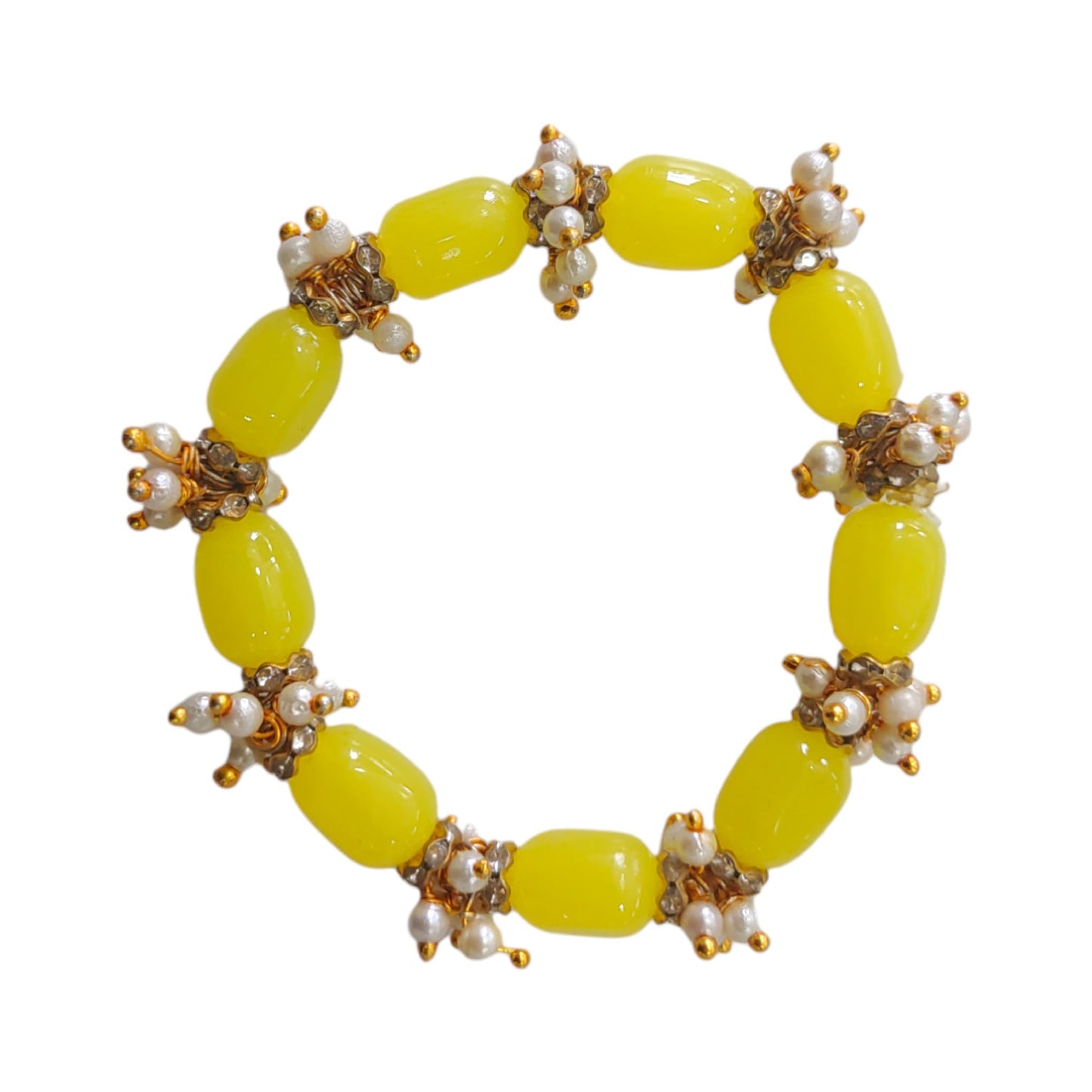 Indian Petals Bracelet, Necklace, Jewellery Making Raw Material For Crafting or Art - (Glass Beads, Dimond Cut Ring Motif, Loran Bead, Elastic Code ) (Style 1)