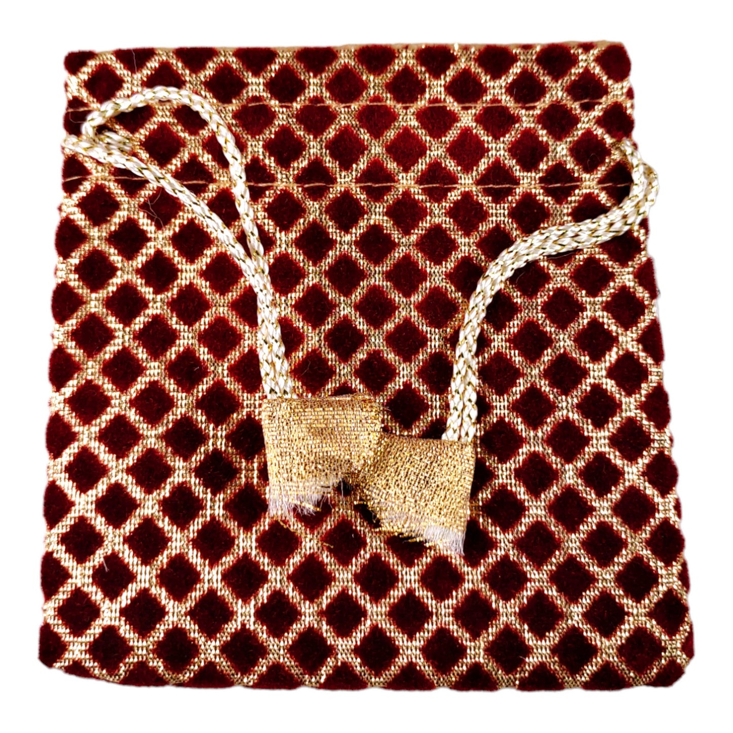 Indian Petals maroon-color-fabric-checkered-golden-gift-bag