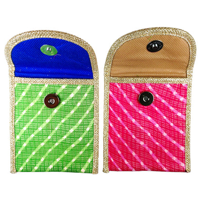 Indian Petals Decorative Glittery Lehriya Pocket with Zari Border Gift Bag / Pouch, oPENED