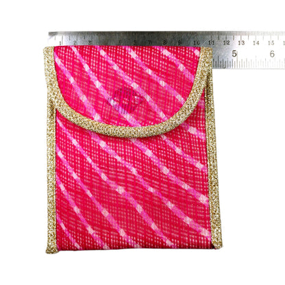 Indian Petals Decorative Glittery Lehriya Pocket with Zari Border Gift Bag / Pouch