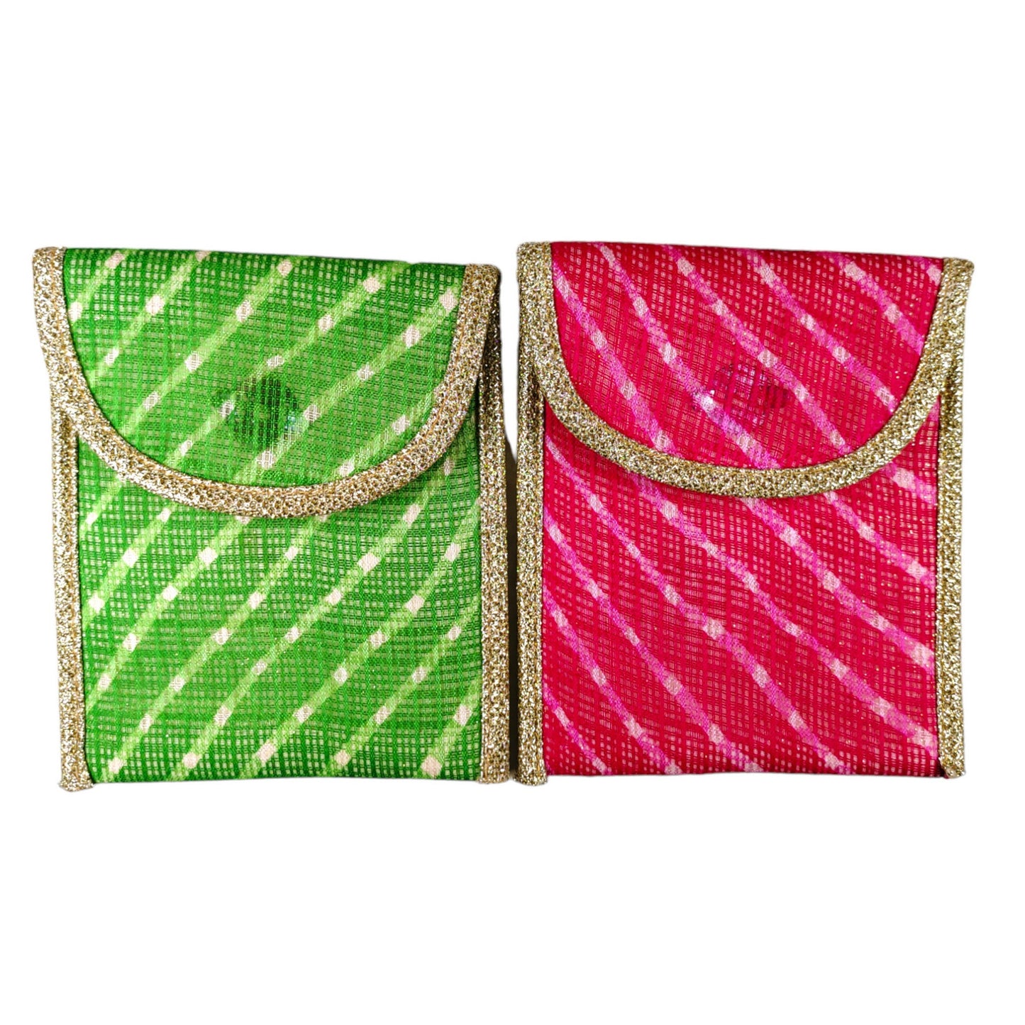 Indian Petals Decorative Glittery Lehriya Pocket with Zari Border Gift Bag / Pouch