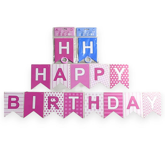 Pack of 2 Dual Print Paper Happy Birthday Wall Hanging Banner Set For Party Decoration