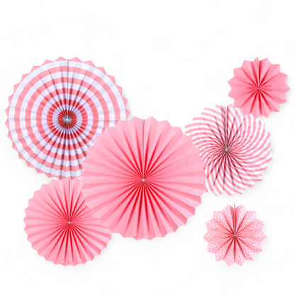 6 Pcs Round Shape Japanes Decorative Backdrop Hanging Paper Fan Set For Party, Birthday, Wedding, Fastivals, Room Decoration