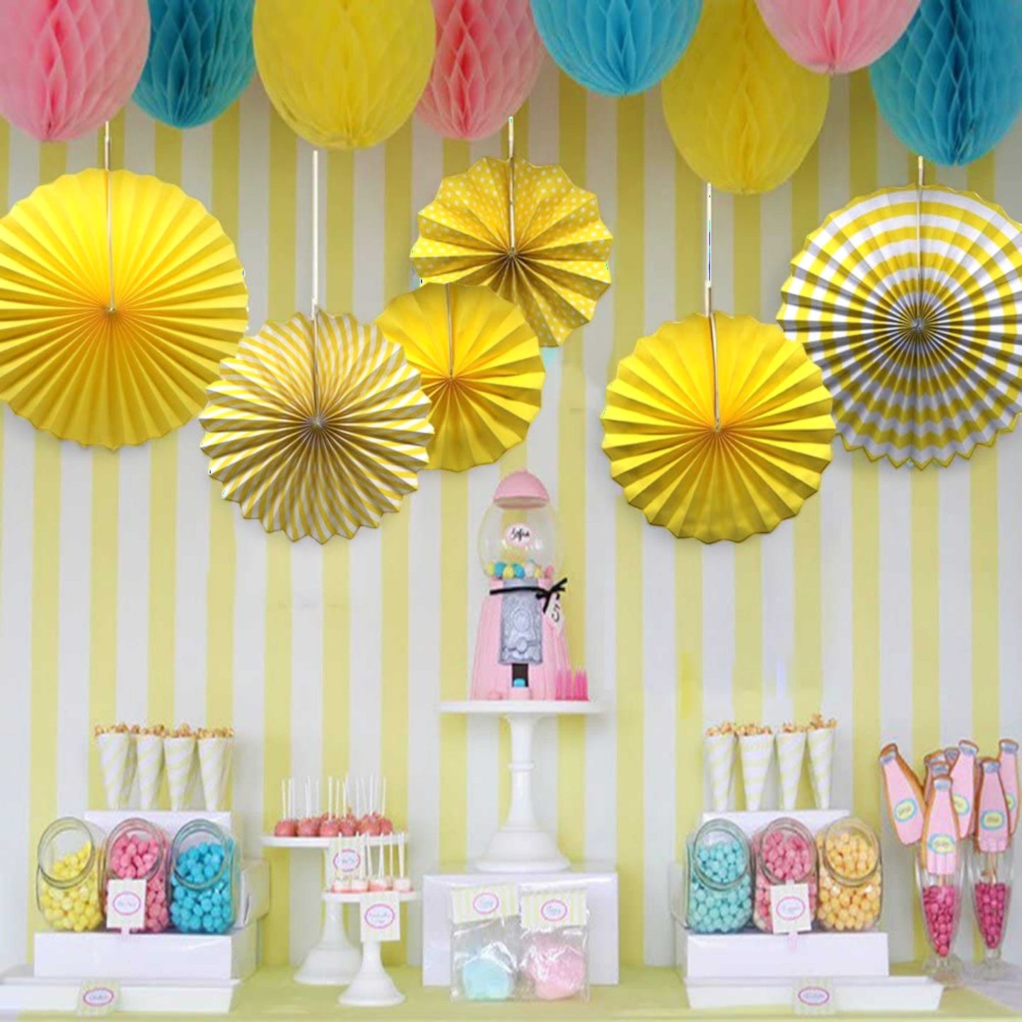 6 Pcs Round Shape Japanes Decorative Backdrop Hanging Paper Fan Set For Party, Birthday, Wedding, Fastivals, Room Decoration