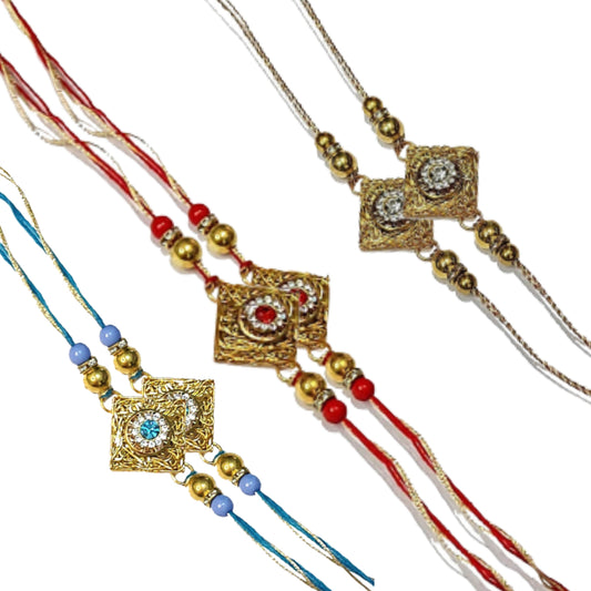 Indian Petals rhinestone-studded-on-metal-square-cute-elegant-rakhi-for-your-loving-brother