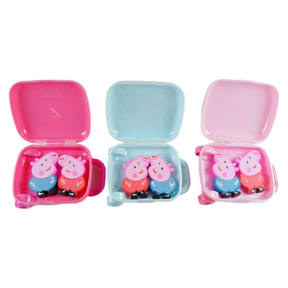 Stationery Luggage box Shape Papa Pig  Style Plastic Eraser Box (4 Disigner Eraser Inside) for School Kids, Students