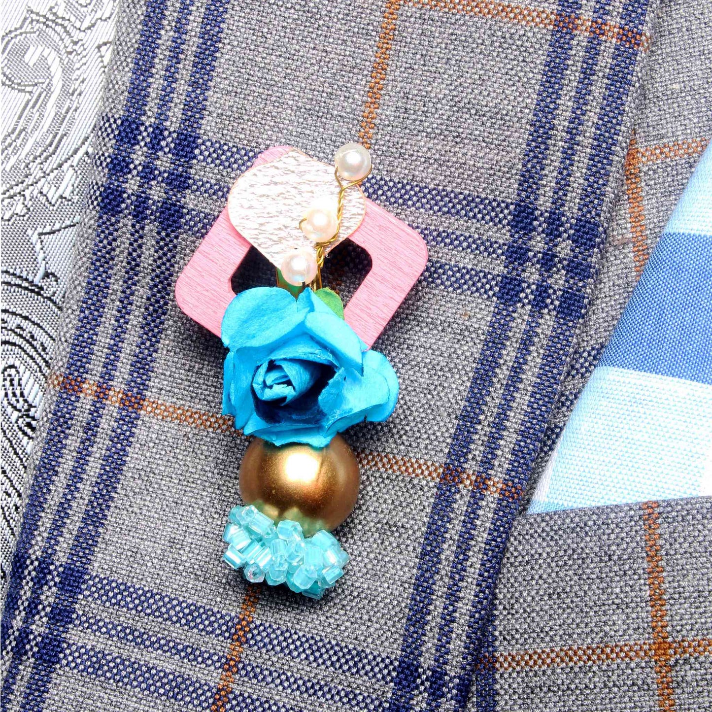 Indian Petals Handmade Paper Floral Elegant Brooch Lapel Pin for Boys Men, Welcome Gift - Indian Petals