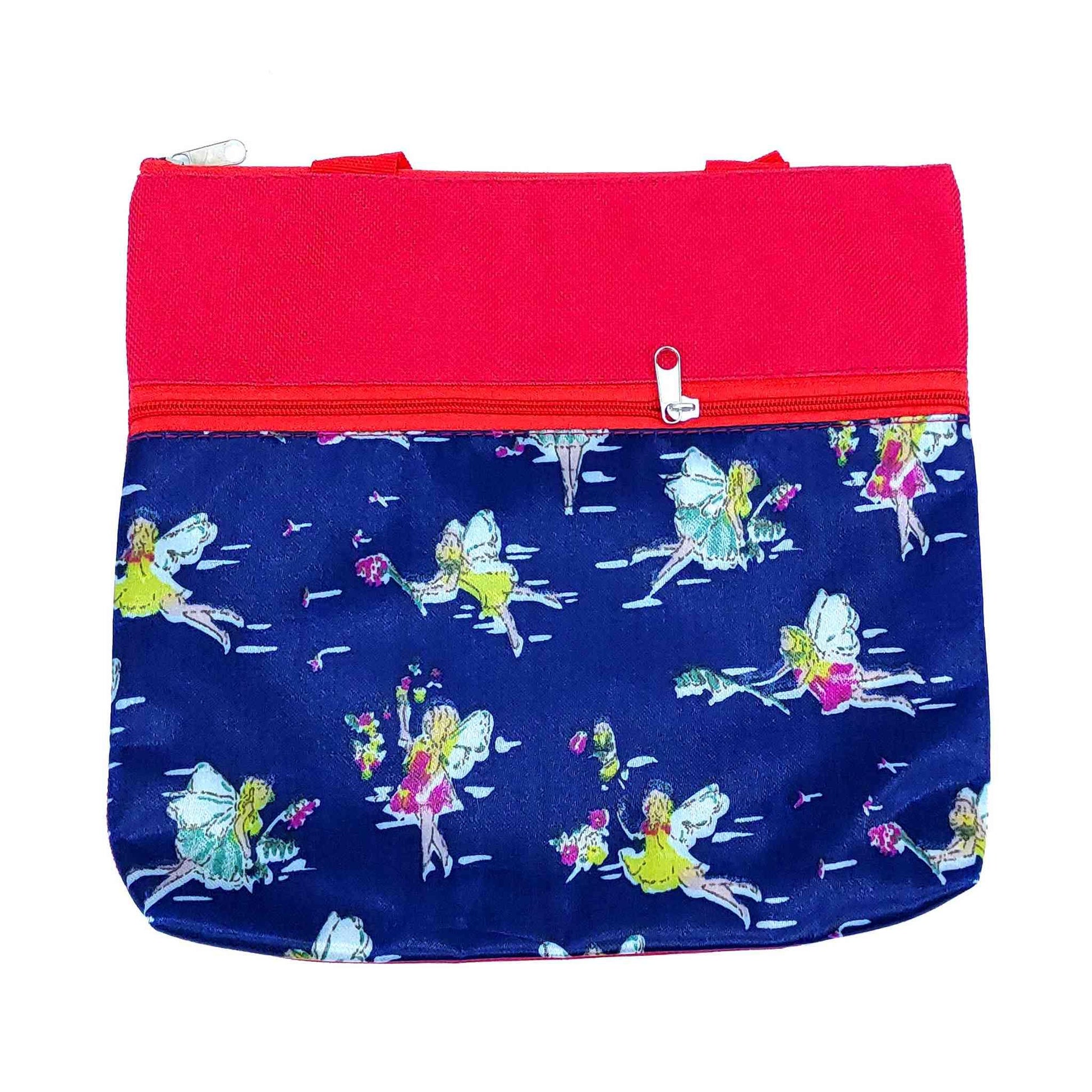 Indian Petals Imported Durable Canvas Printed multi purpose utility Medium size Bag with handles for all occasions for the girls and ladies, Design 1, Red - Indian Petals