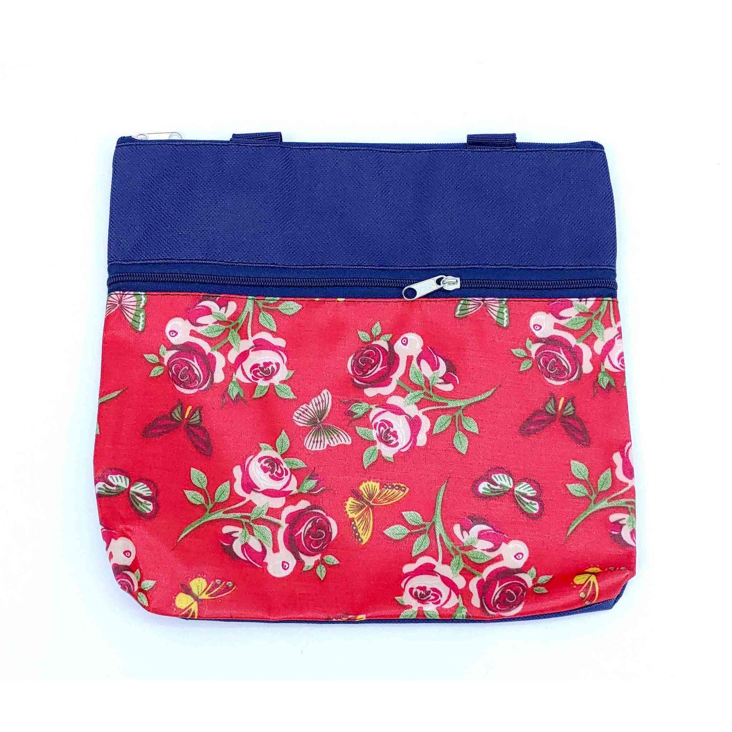 Indian Petals Imported Durable Canvas Printed multi purpose utility Medium size Bag with handles for all occasions for the girls and ladies, Design 3, Navy Blue - Indian Petals