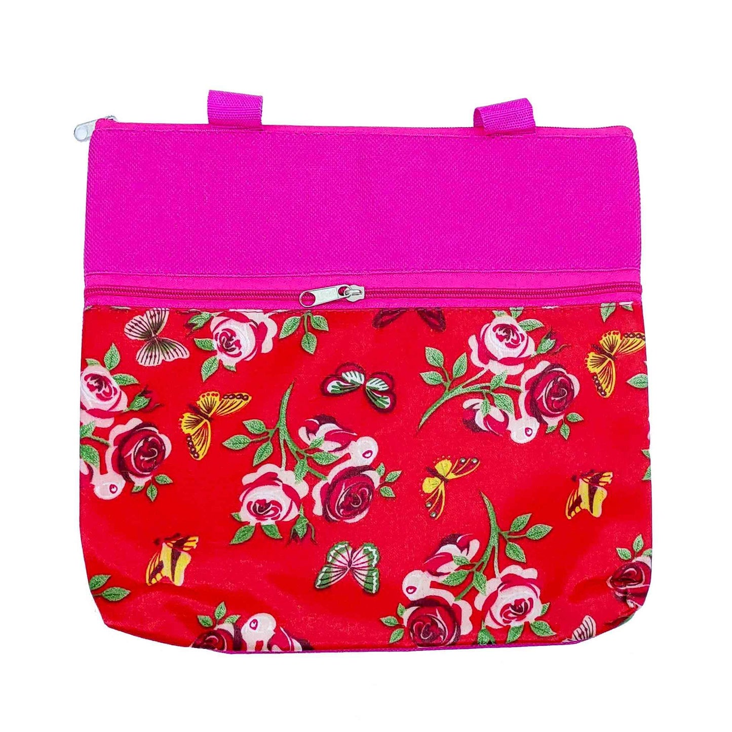 Indian Petals Imported Durable Canvas Printed multi purpose utility Medium size Bag with handles for all occasions for the girls and ladies, Design 3, Pink - Indian Petals