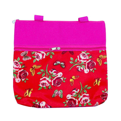Indian Petals Imported Durable Canvas Printed multi purpose utility Medium size Bag with handles for all occasions for the girls and ladies, Design 3, Pink - Indian Petals