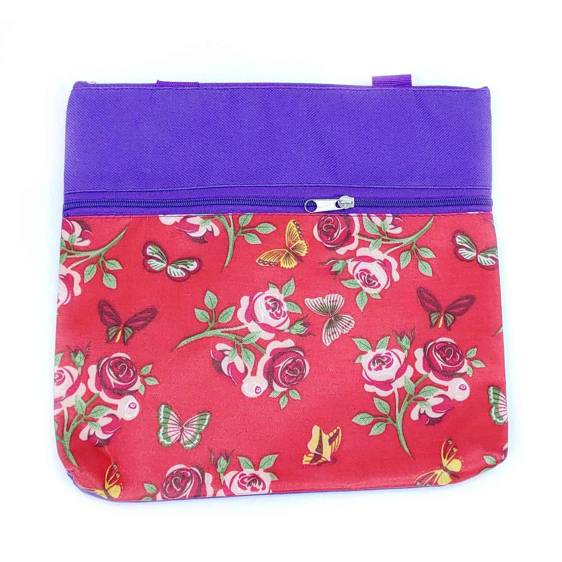 Indian Petals Imported Durable Canvas Printed multi purpose utility Medium size Bag with handles for all occasions for the girls and ladies, Design 3, Purple - Indian Petals