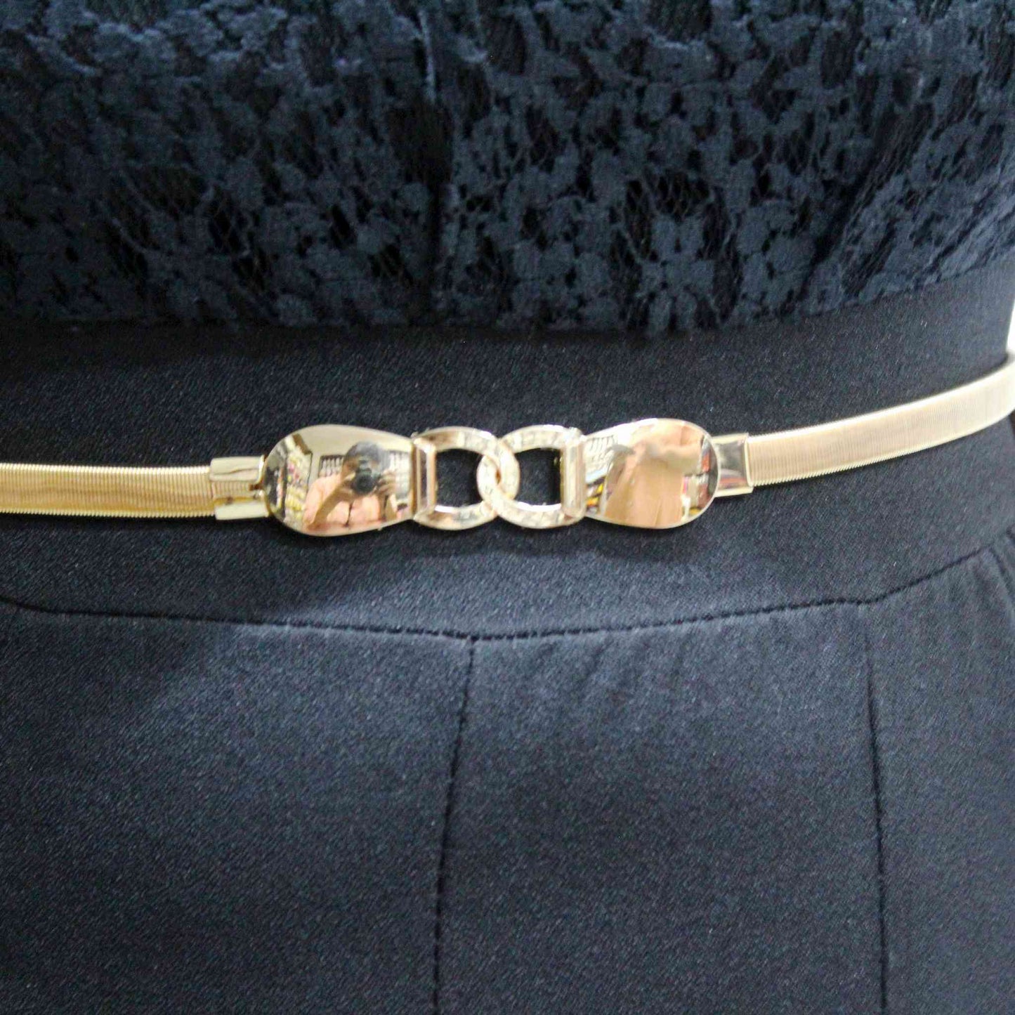 Stylish Fancy Metal Party Stretchable Spring Belt For Girls, Women, Gold