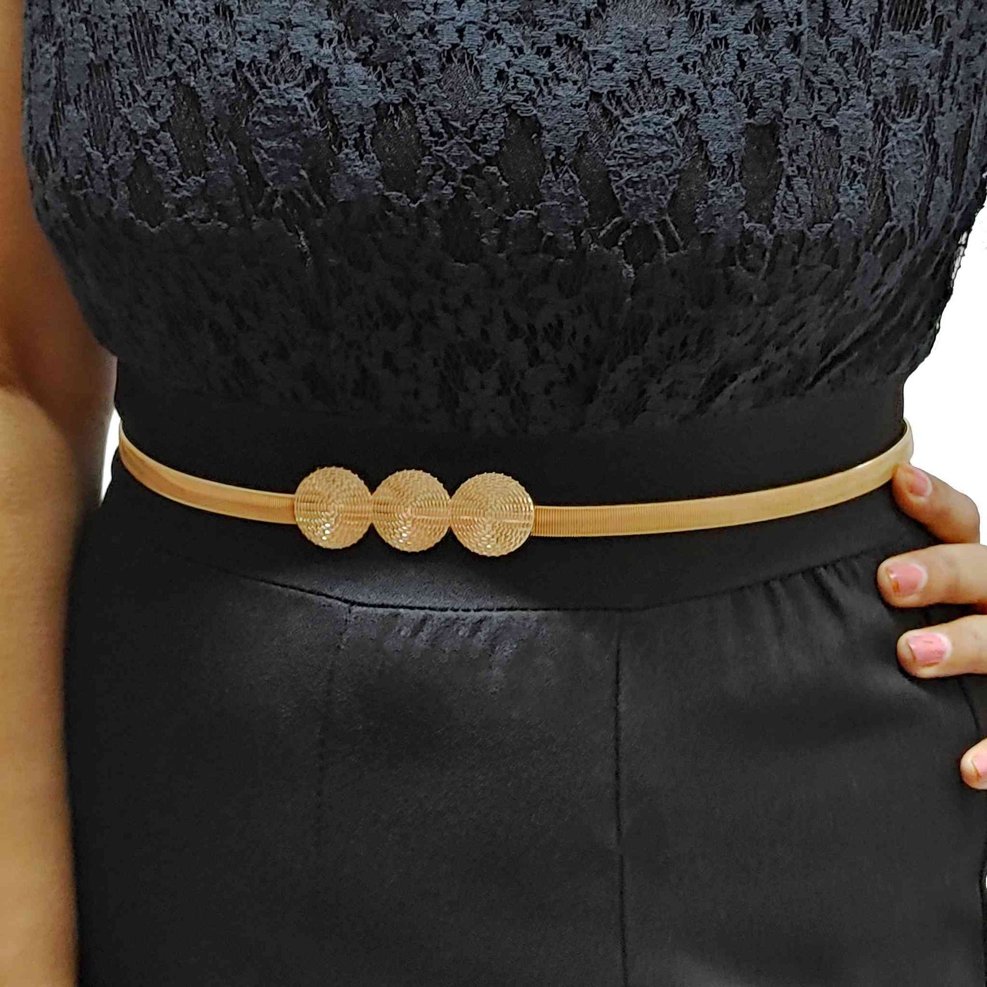 Stylish Fancy Stretchable Metal Party Belt For Girls, Women, Gold
