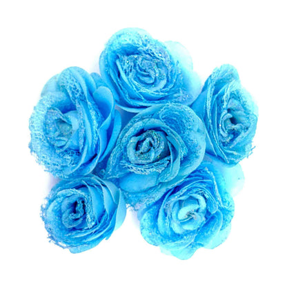 Indian Petals Beautiful Big Fabric Flowers with Net for DIY Craft, Trouseau Packing or Decoration (Bunch of 12) - Design 37, Blue - Indian Petals