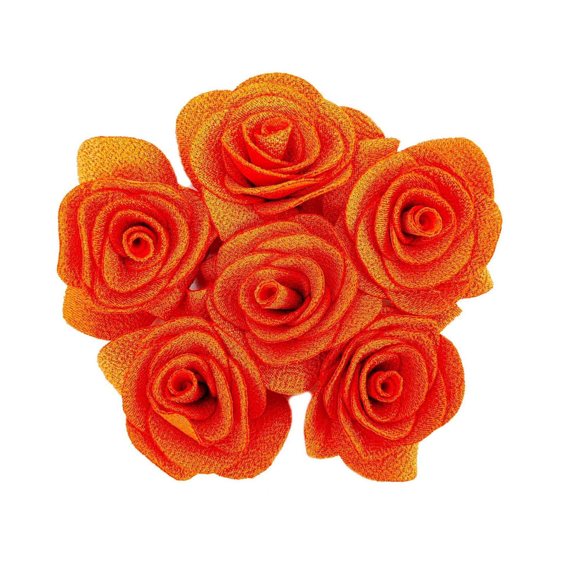 Indian Petals Beautiful Big Fabric Flowers for DIY Craft, Trouseau Packing or Decoration (Bunch of 12) - Design 39, Dark Orange - Indian Petals