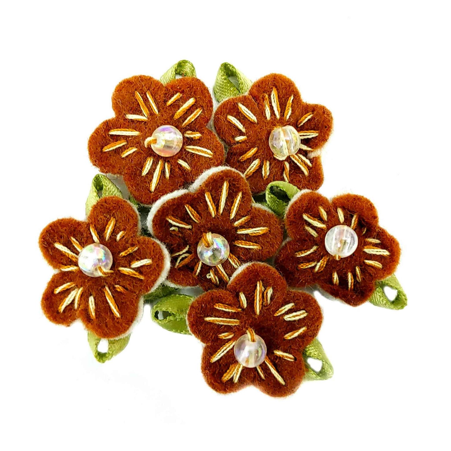 Indian Petals Beautiful Fabric Small Flowers for DIY Craft, Trouseau Packing or Decoration (Bunch of 12) - Design 44, Saddle Brown - Indian Petals