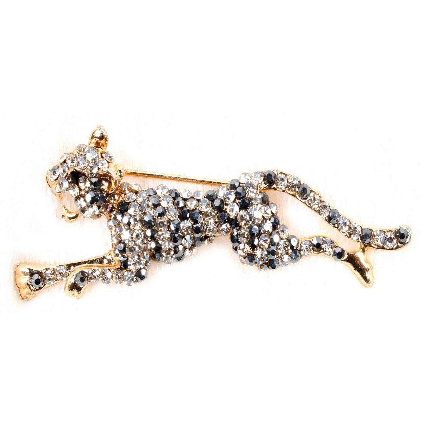 Indian Petals Rhinestone Studded Panther Design Elegant Metal Lapel Pin Brooch for Boys Men, Gift, Black White - Indian Petals
