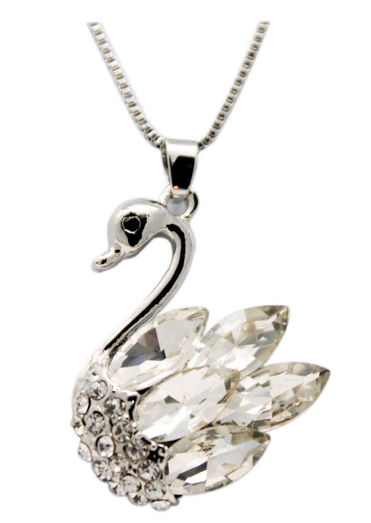 Indian Petals Rhinestones Studded Duck Design Imitation Fashion Metal Double Pendant with Long Chain for Girls
