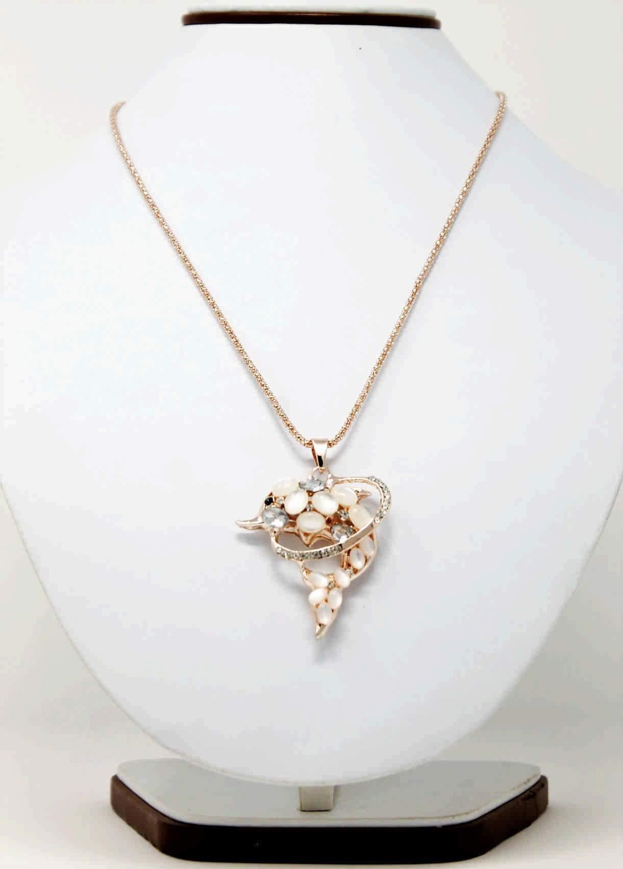 Indian Petals Rhinestones Studded Dolphin in Ring Design Imitation Fashion Pendant with Long Chain for Females