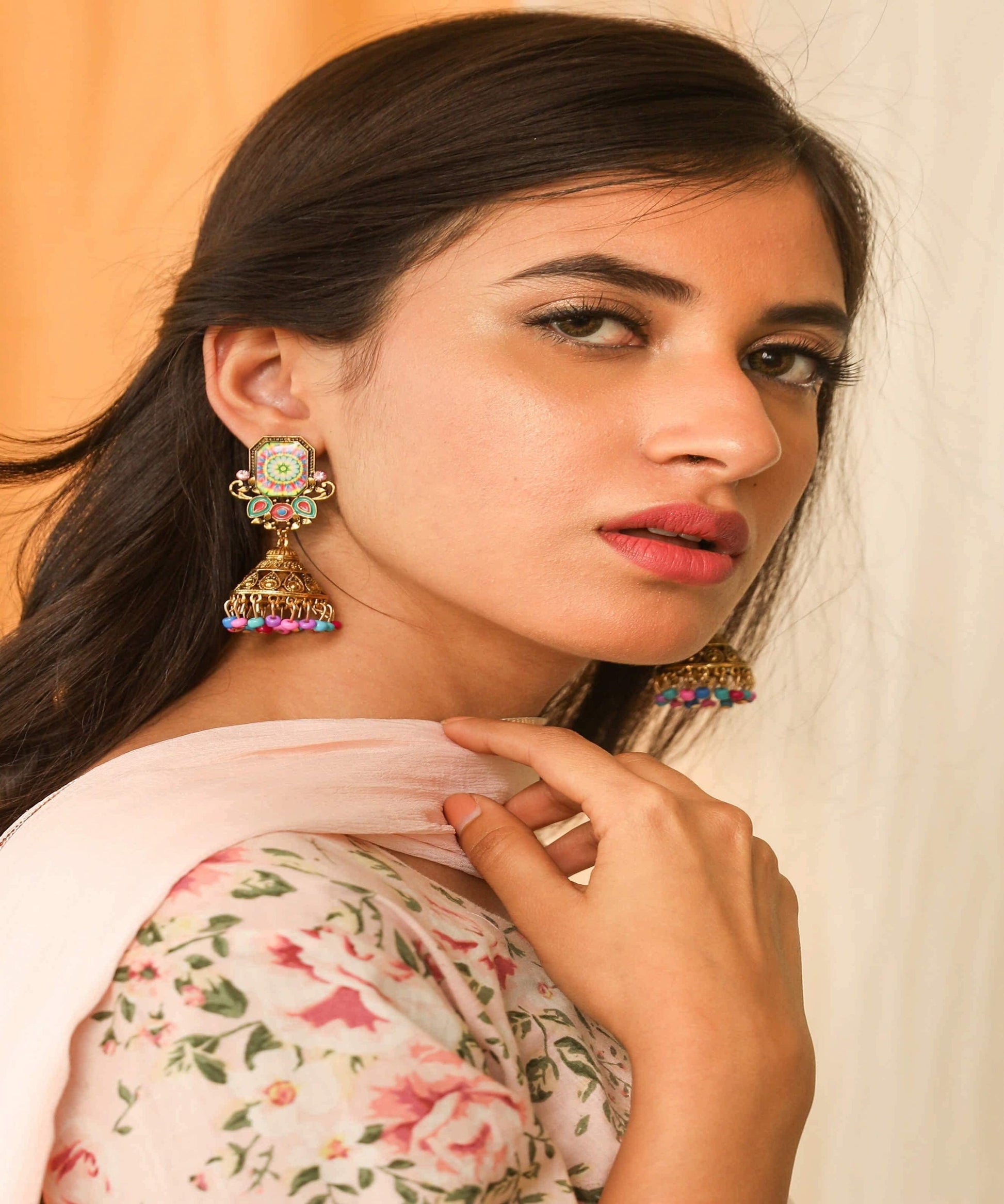 Rajputi Style Gold Artificial Fashion Dangler Earrings with Drops