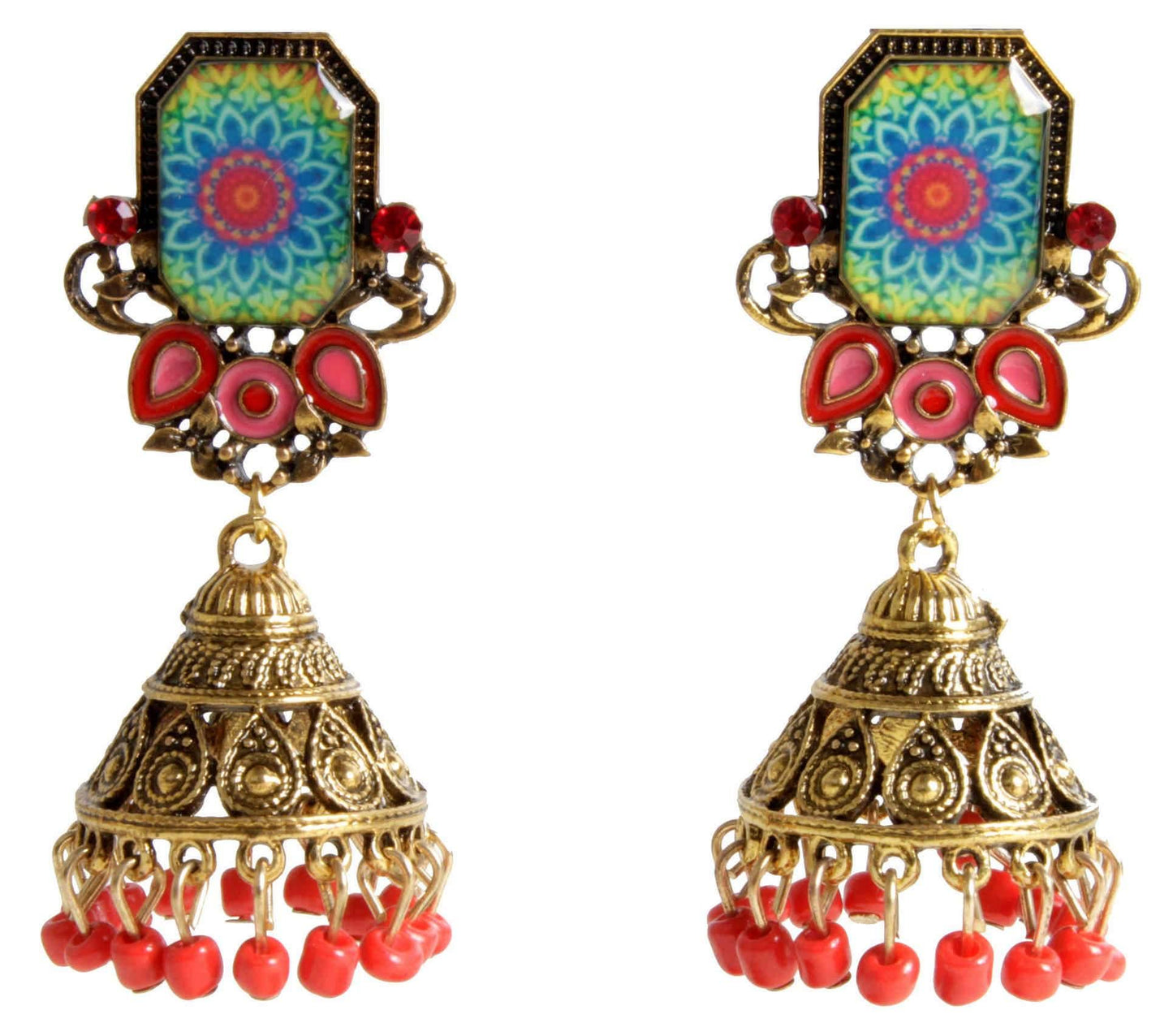 Indian Petals Rajputi Style Stone Fashion Gold Artificial Fashion Dangler Jhumka Earrings with Drops for Girls Women - Indian Petals