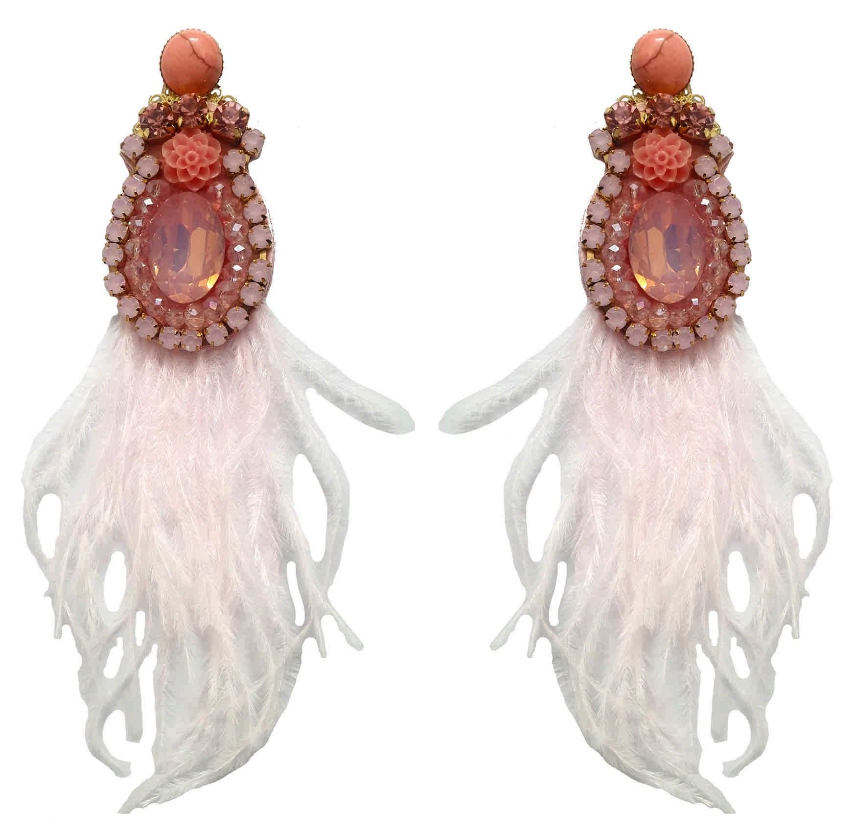 Indian Petals Beads and Rhinestone studded Feather Tassel Design Fancy Artificial Imitation Fashion Earrings for Girls Women - Indian Petals