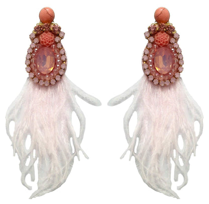 Indian Petals Beads and Rhinestone studded Feather Tassel Design Fancy Artificial Imitation Fashion Earrings for Girls Women - Indian Petals