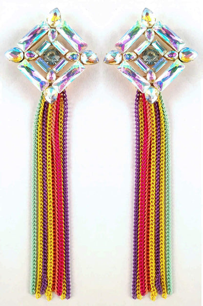Indian Petals Crystal Chandelier Design Artificial Fashion Dangler Earrings Jhumka with Tassales for Girls Women, Multi