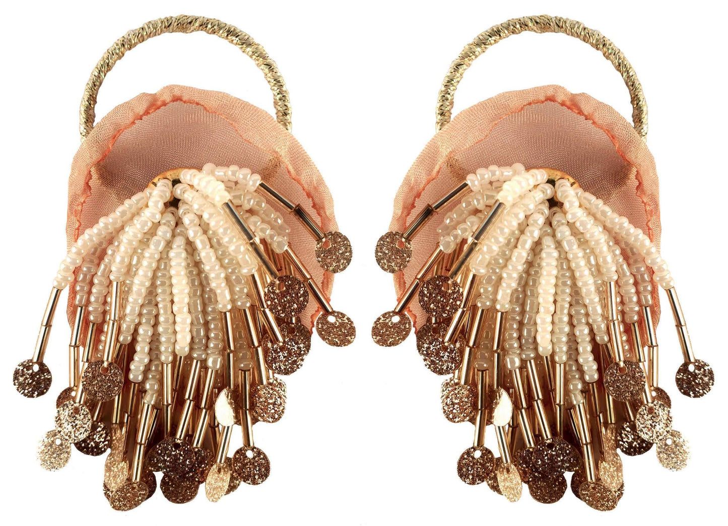 Indian Petals Beaded Tassel with Net Design Artificial Imitation Fashion Dangler Earrings for Girls Women