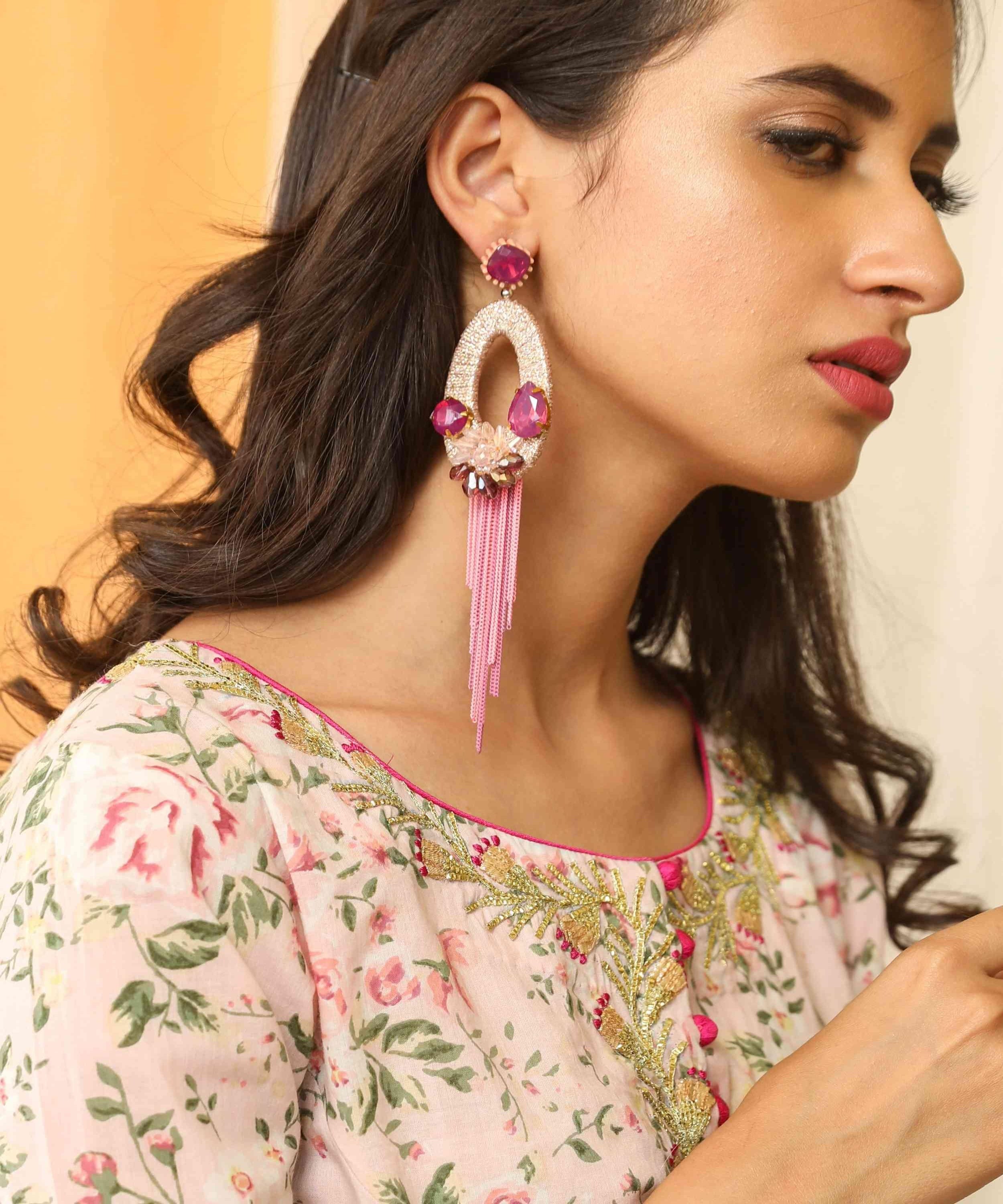Buy Designer Long Victorian Polki Earrings For Girls By Gehna Shop