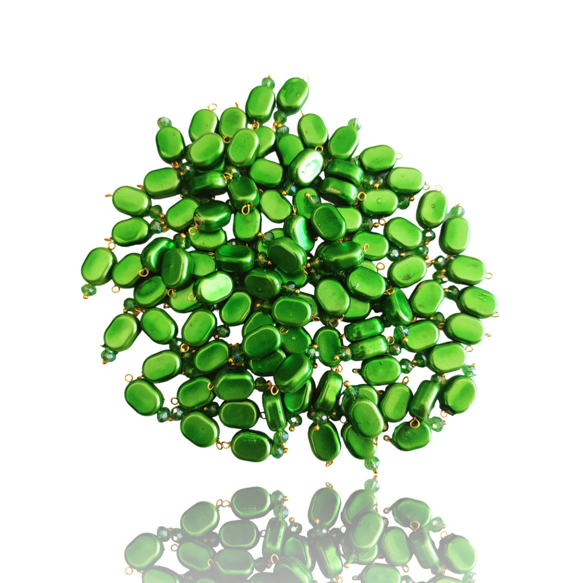Indian Petals 100Pcs Colored Plastic Bead with Crystal Ball Drop for Craft Décor or Jewelry Making, 8x12mm, Green