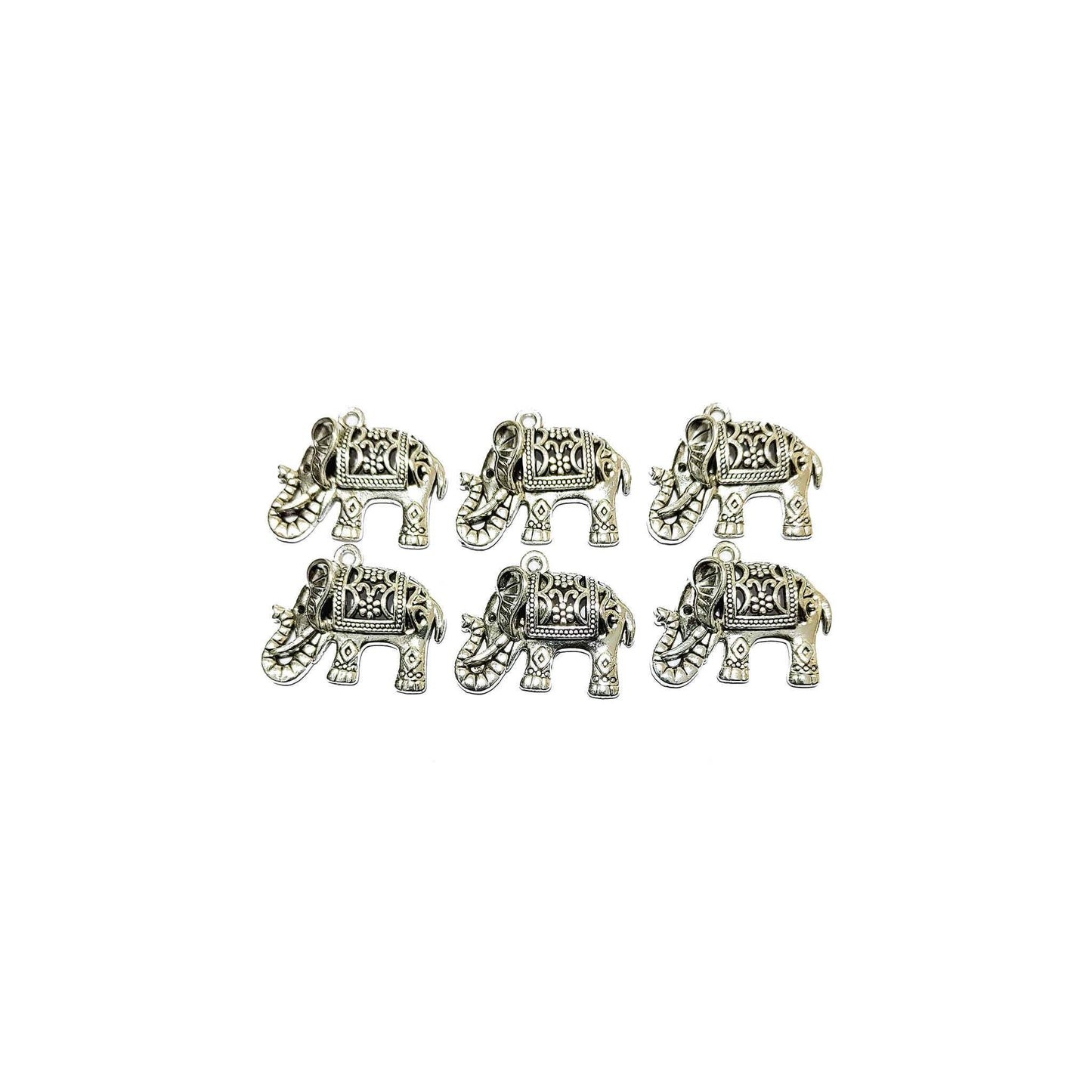Indian Petals Beautiful Flat Base Metal Elephant Cabochons for DIY Craft Trousseau Packing or Decoration - Design 407, Silver