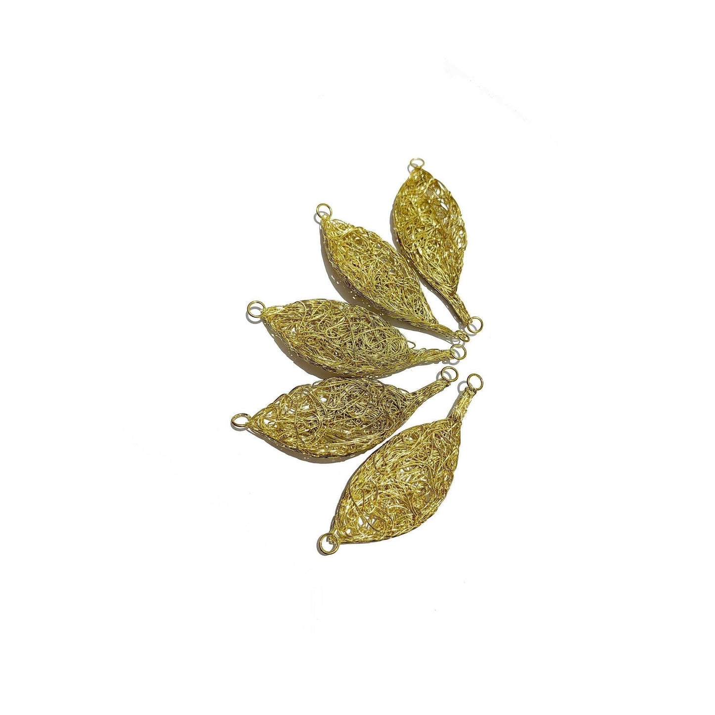 Indian Petals 3D Leaf Shape Wired Metal Motif with Hooks on both ends for Craft or Decoration - 450