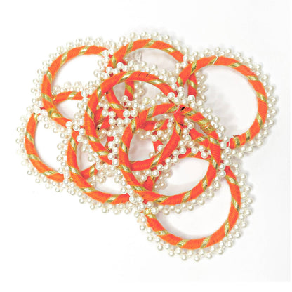 Indian Petals Threaded Round Bangle with Gota and Beads for Craft Packing Decoration - 11554, Large, Orange