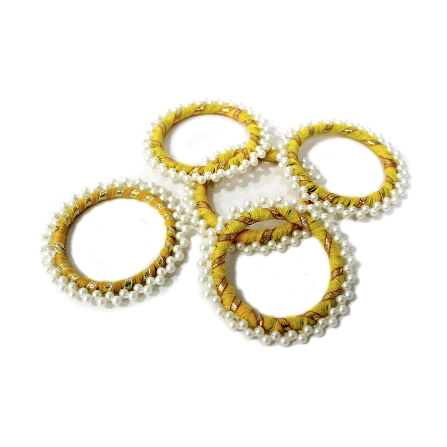 Indian Petals Threaded Round Bangle with Gota and Beads for Craft Packing Decoration - 11554, Large, Yellow