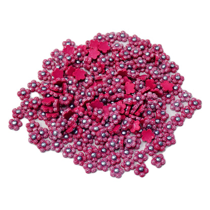 Indian Petals Flat Base Beaded Acrylic Resin Flowers Motif for Craft Packing Rakhi or Decoration - 12441, Maroon