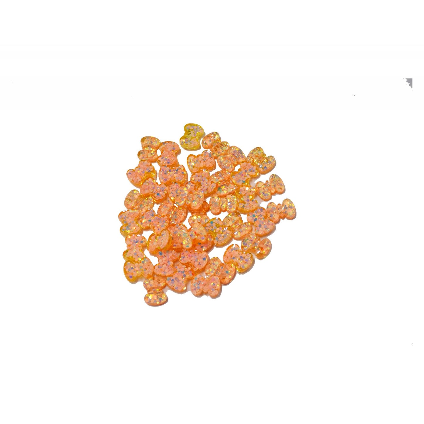 Indian Petals Small Resin Glittery Bow Flat-back Cabochons Motif for Craft Decoration or Rakhi - 12449, Glittery Peach