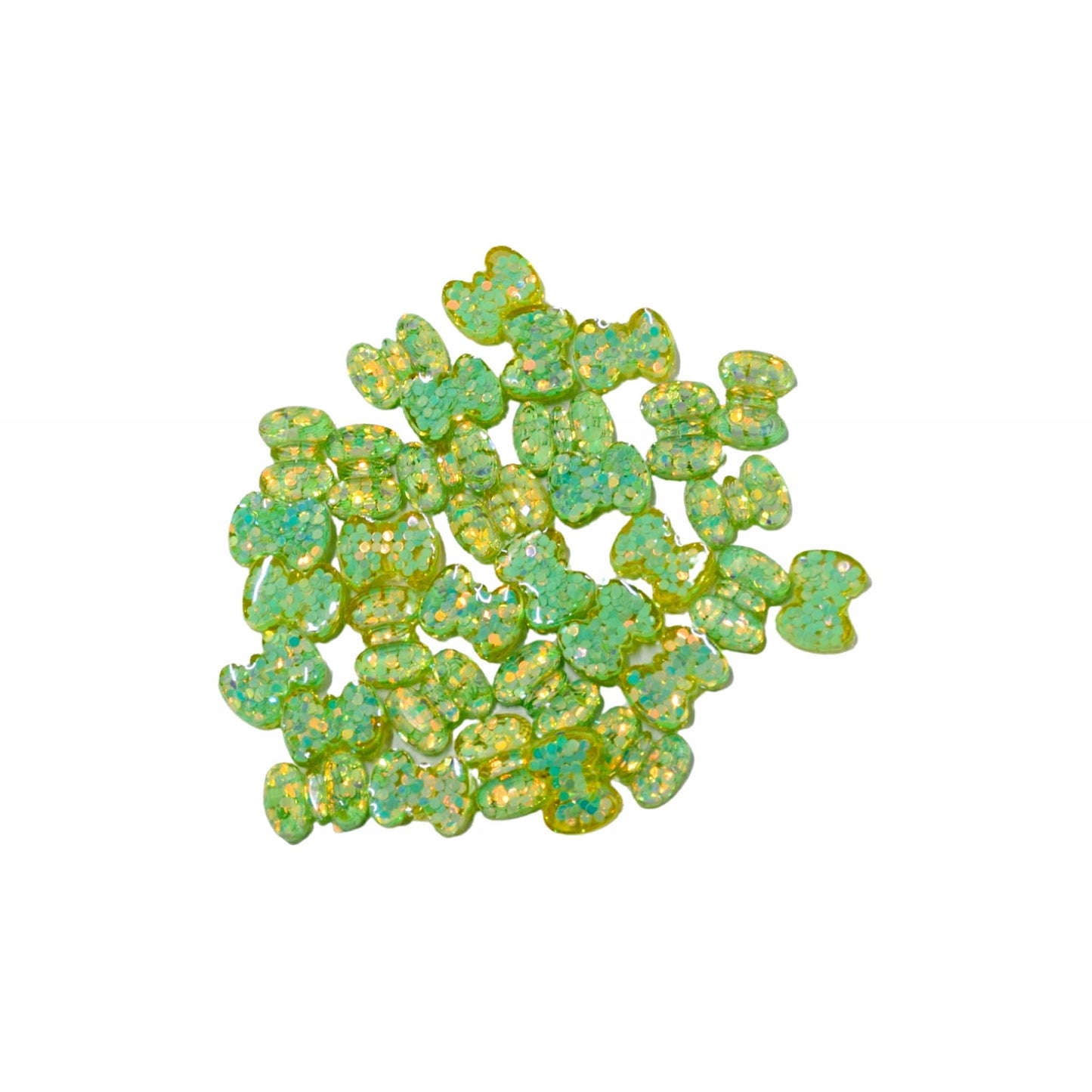 Indian Petals Small Resin Glittery Bow Flat-back Cabochons Motif for Craft Decoration or Rakhi - 12449, Glittery Sea Green